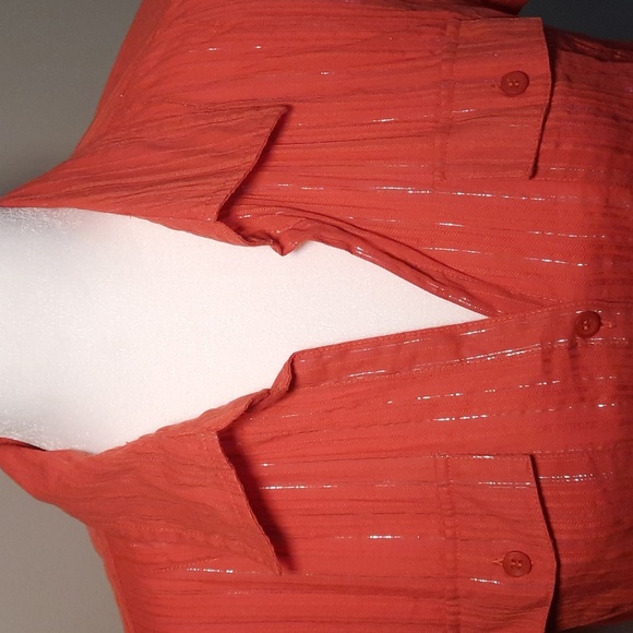 Style & Co. Women's Orange Crinkly Camp Shirt - Picture 2 of 5